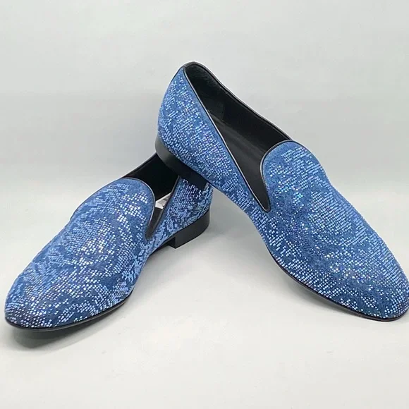 Versace Crystal Embellished Smocking Loafers size 44/us size 11 Shoes